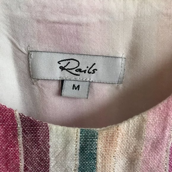 Rails Linen Shimmer Sparkly Striped Summer Spaghetti Strap Dress Size M Medium - Picture 2 of 11